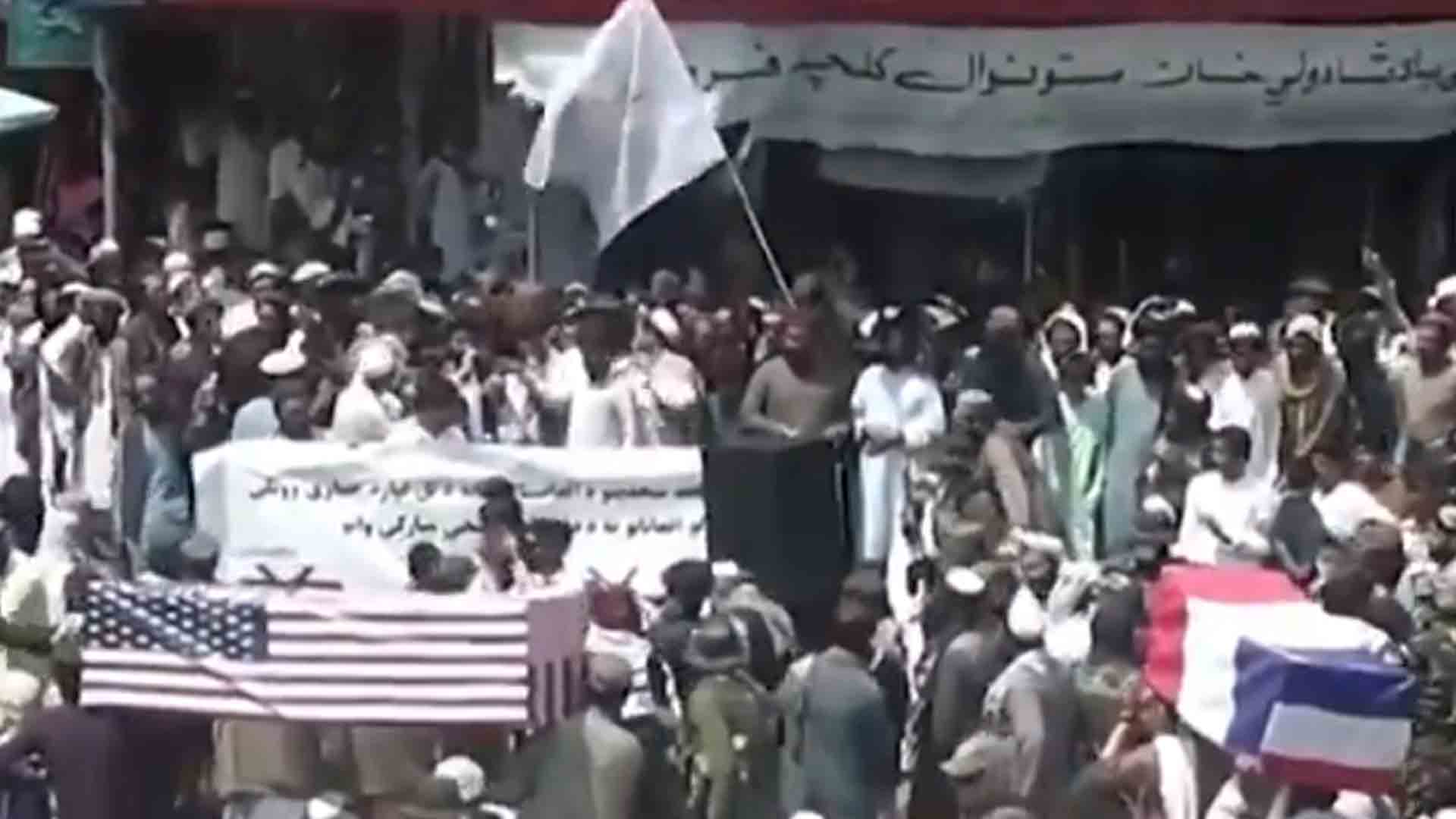 Taliban hosts mock funeral for Americans, complete with flag-draped coffins