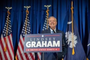 Lyndsey Graham gets heckled at his own fundraiser by anti vax supporters