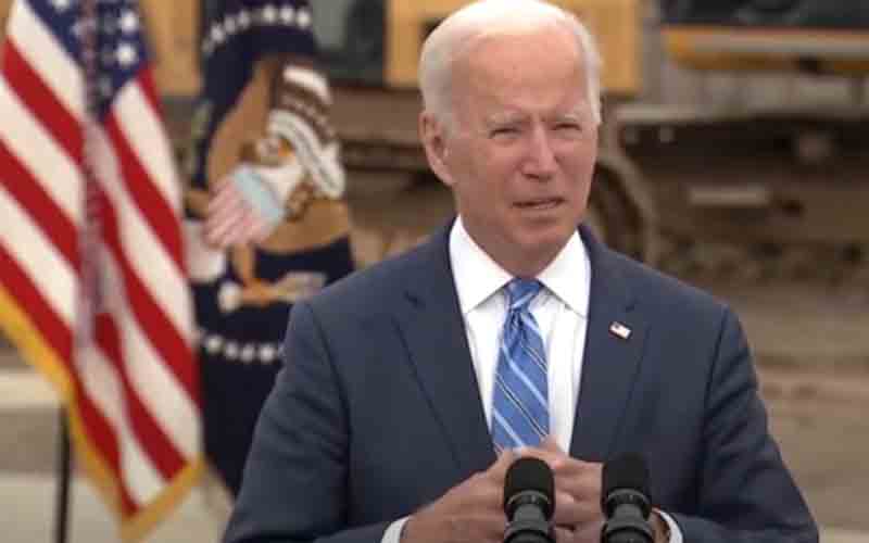 Standing outside, President Biden Bets Everyone in this Room