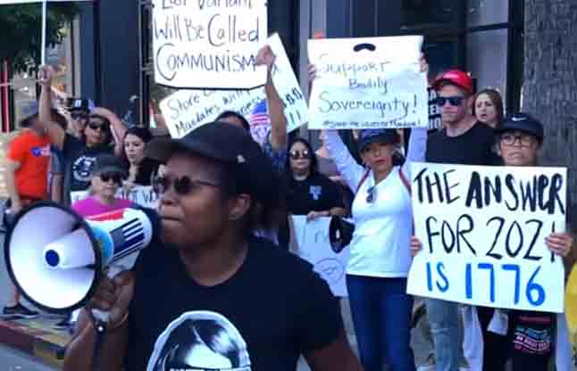 Protesters chant "F-ck Joe Biden" and "Let's go Brandon" Outside CNN's Los Angeles Studio