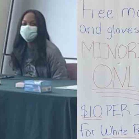 Student gave"free masks for minorities only" but charged $10 to white students - photo licensed by shore news network.