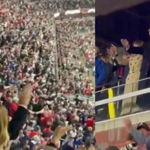 As america unites behind the atlanta braves, president trump tomahawk chops - photo licensed by shore news network.