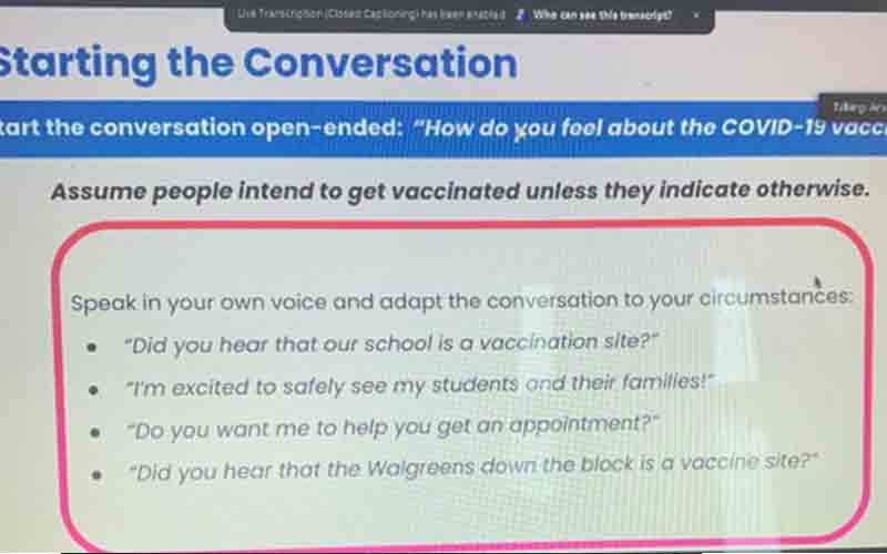 REPORT: Training Urged New Jersey Teachers To Track Conversations With Parents, Students Regarding The COVID-19 Vaccine