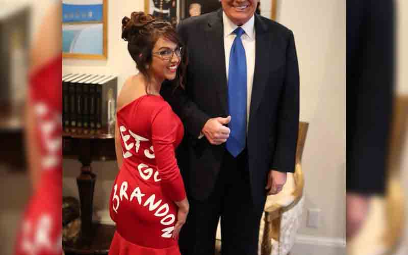 Congresswoman Boebert trolls Sandy Cortez with Let's Go Brandon dress with Donald Trump