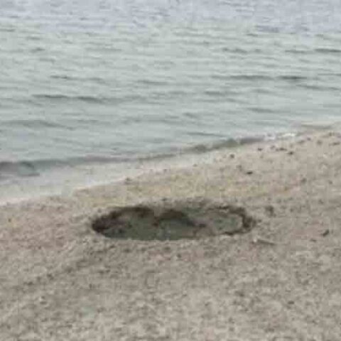 Explosion leaves mysterious crater on shores of long island, authorities investigating for potential terrorism - photo licensed by shore news network.