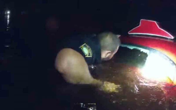 Watch: Police jump into canal to save woman from sinking car