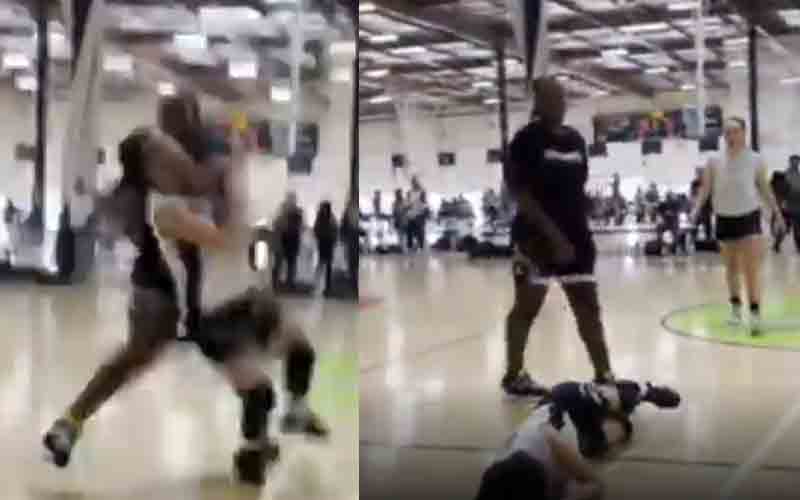 Youth basketball player's cheap shot goes viral after mom said "hit her"