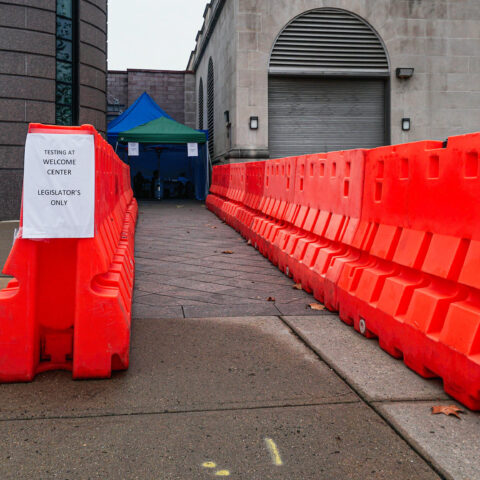 New jersey senator protests murphy covid-19 lockdown at state capitol building - photo licensed by shore news network.