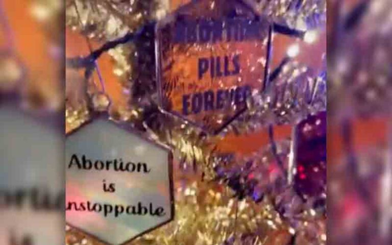 Check out the left's latest holiday celebration... The abortion tree - photo licensed by shore news network.