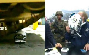 U. S. Army crushes navy helmet with m-1 tank to give to staubach on air, then they lose the game
