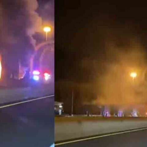 Three killed after car crashes into toll booth on atlantic city expressway and burst into flames - photo licensed by shore news network.
