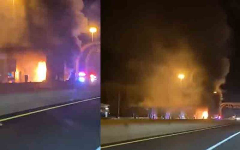 Three killed after car crashes into toll booth on atlantic city expressway and burst into flames - photo licensed by shore news network.
