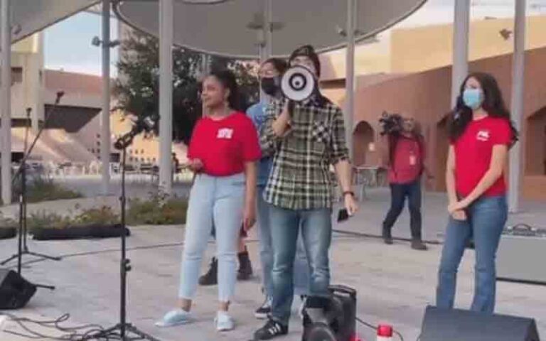 Arizona state university liberals protesting kyle rittenhouse enrollment triggered by let's go brandon chants - photo licensed by shore news network.