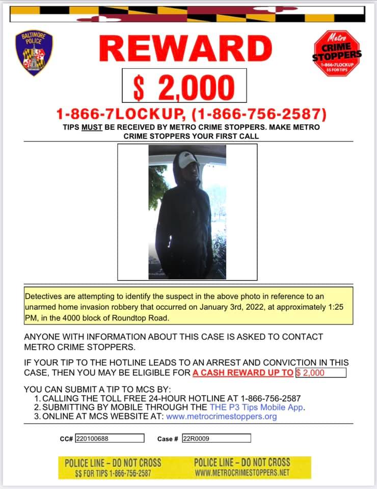 Baltimore detectives Need Help Identifying home Invasion Robbery Suspect