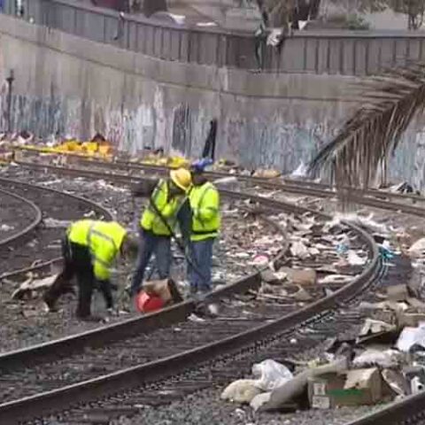 Los angeles finally cleans up rail line full of heisted cargo packages after train derails - photo licensed by shore news network.