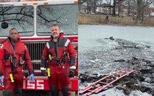 Fdny rescue team saves two after falling through ice at beasley pond park