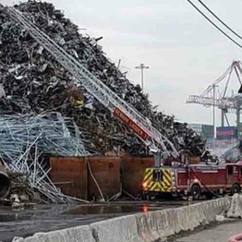 After two days, newark firefighters get scrapyard pile fire under control - photo licensed by shore news network.