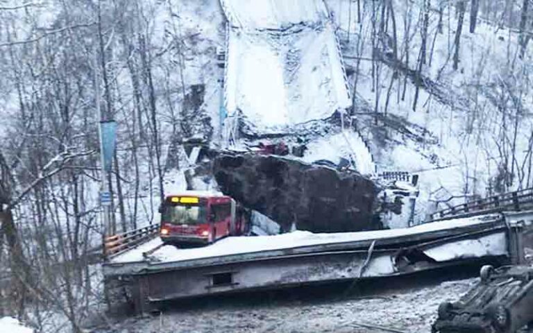 Five vehicles, including bus on bridge when it collapsed, pittsburgh officials report - photo licensed by shore news network.