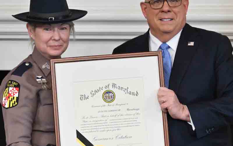 Governor Hogan presents Governor's Citation to hero crossing guard who saved child in viral video