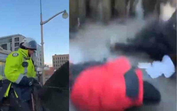 Horse mounted Canadian police trample elderly woman with walker in Ottawa after Trudeau ordered action