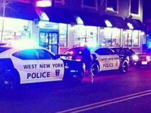 Crime scene: police investigating stabbing murder in west new york