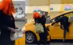 Watch: nyc car burglar uses concrete block to rob taxi cab