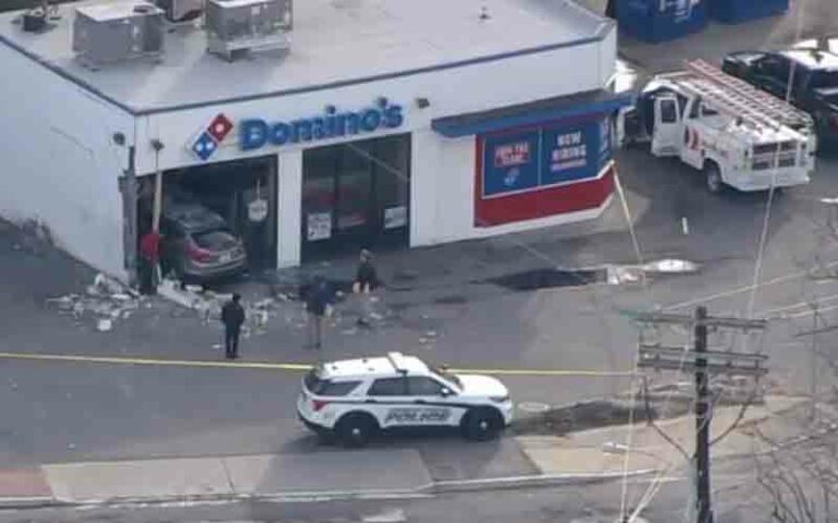 Driver smashes into dominos restaurant in pemberton - photo licensed by shore news network.