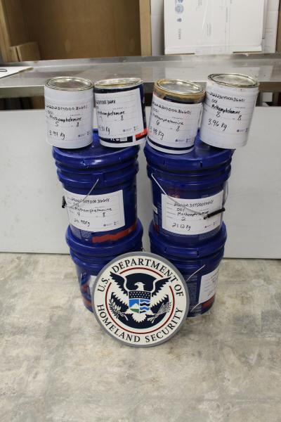 Laredo CBP Officers Seize Methamphetamine Worth Over $4 Million at Colombia-Solidarity Bridge Containers filled with 219 pounds of methamphetamine seized by CBP officers at Colombia-Solidarity Bridge.