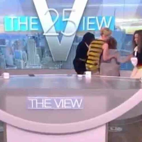 Joy behar falls to the ground during today's opening at "the view" - photo licensed by shore news network.
