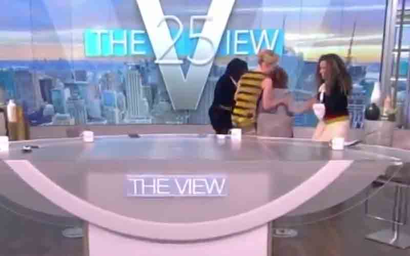 Joy Behar falls to the ground during today's opening at "The View"