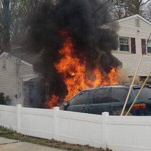 Cherry hill firefighters stop car fire from spreading - photo licensed by shore news network.