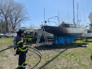 New york firefighters respond to sailboat fire in the bronx