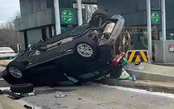Car Overturned at Brick Township Garden State Parkway Toll Plaza