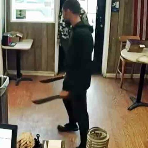 Unhappy customer returned to columbus kickin chicken with two machetes - photo licensed by shore news network.