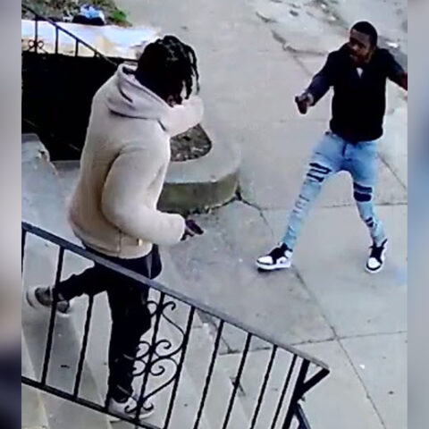 These two gunmen completely missed each other in close order philadelphia gunfight - photo licensed by shore news network.