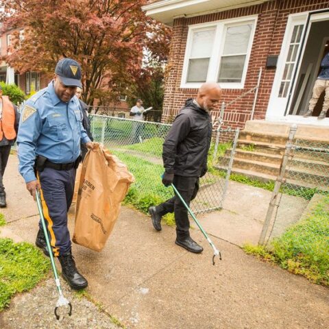 State troopers roll up their sleeves to clean up camden park and neighborhood - photo licensed by shore news network.