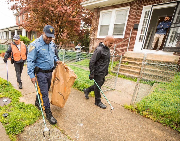 State Troopers Roll Up their Sleeves to Clean Up Camden Park and Neighborhood