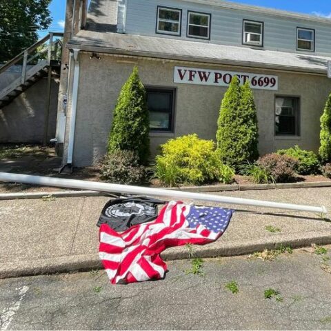 Flag pole at new jersey vfw cut down by vandals - photo licensed by shore news network.