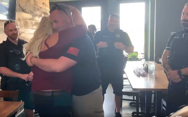 Deputy Returning Home from 300-Day Military Deployment Surprises Cop Mom at Retirement Party
