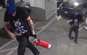 16 cars damaged after suspect breaks out windows with fire extinguisher at parking garage