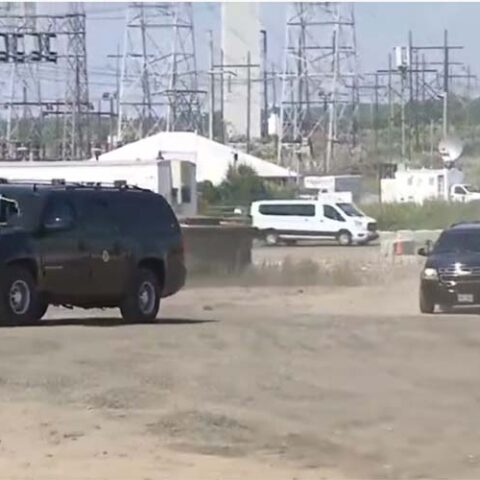 Joe biden travels in caravan of gas guzzling suvs to talk about climate change - photo licensed by shore news network.