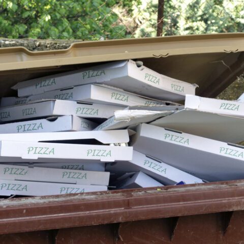 You know you're from jersey when beaches have custom pizza box recycling bins at the shore - photo licensed by shore news network.