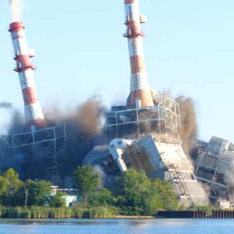 Watch: bowleys quarters power plant demolished in planned implosion - photo licensed by shore news network.