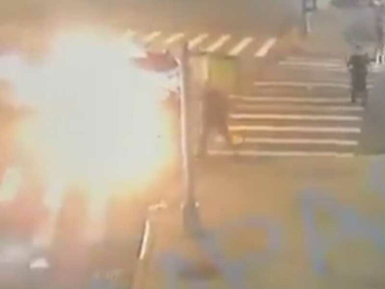 Fleeing moped strikes new york city police department cruiser, bursts into flames - photo licensed by shore news network.
