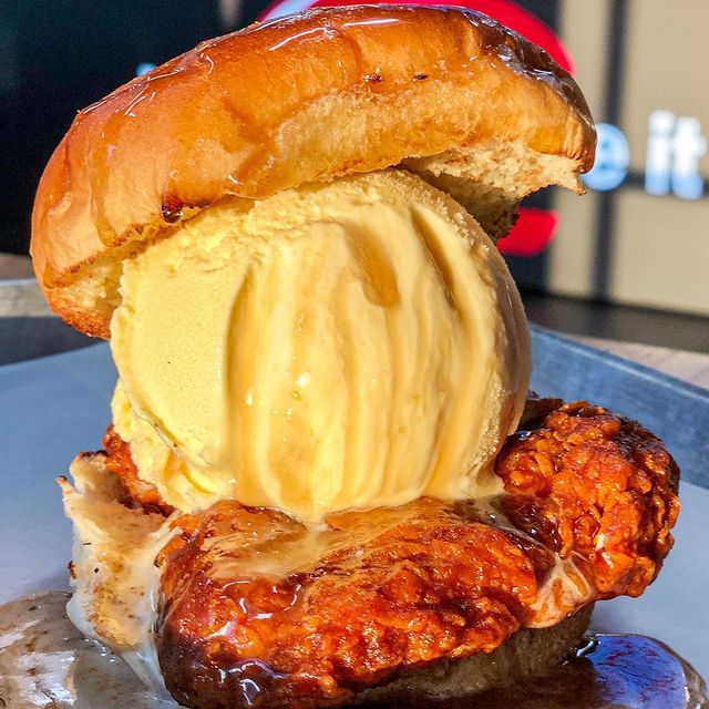 In time for National Hot Chicken Day on March 30th, iniBurger has unveiled its Nashville Hot Chicken Sandwich topped with a massive scoop of vanilla ice cream!