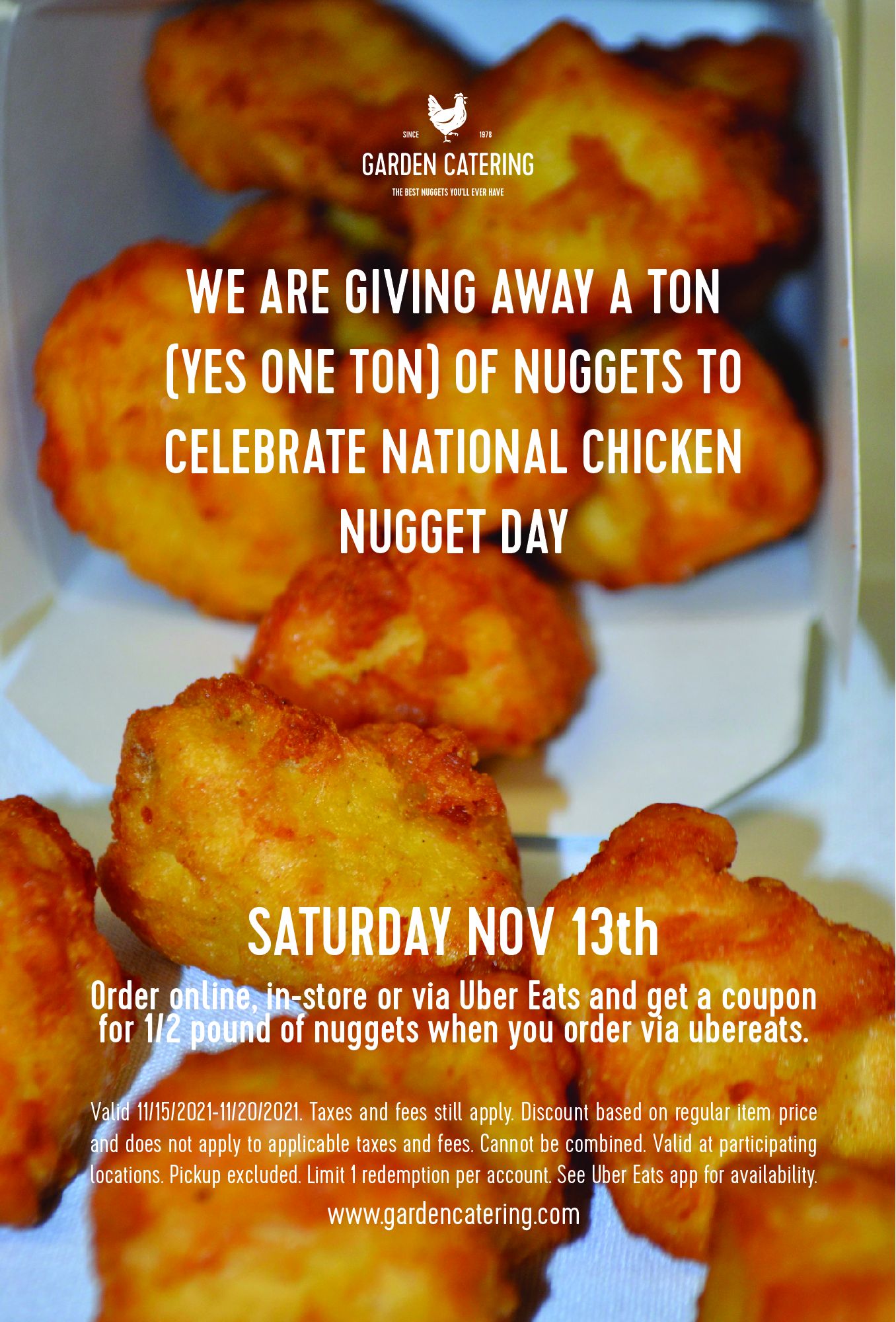 Nov. 13 Is National Chicken Nugget Day and Garden Catering Is GIVING AWAY A TON of Nuggets! 2,000 Lbs.! That's the Weight of a Wild Asian Water Buffalo!