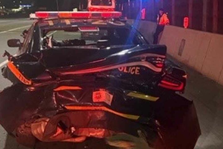 NYSP Trooper was rear ended on the GMMC Bridge while running stationary radar in his patrol vehicle