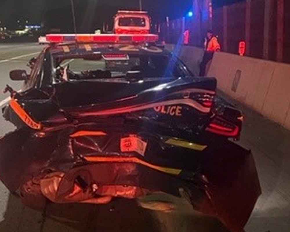NYSP Trooper was rear ended on the GMMC Bridge while running stationary radar in his patrol vehicle