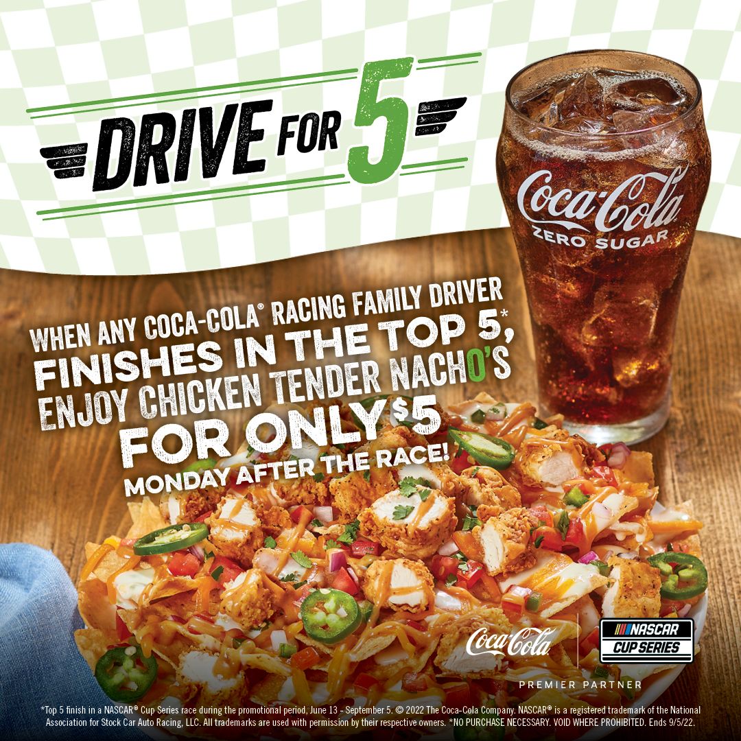 O'Charley's Announces 'Drive For 5' Promotion and NASCAR Sweepstakes with Coca-Cola Company