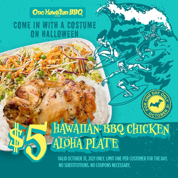 Ono Hawaiian BBQ Offers $5 Meal Deal for Customers in Costume on Halloween